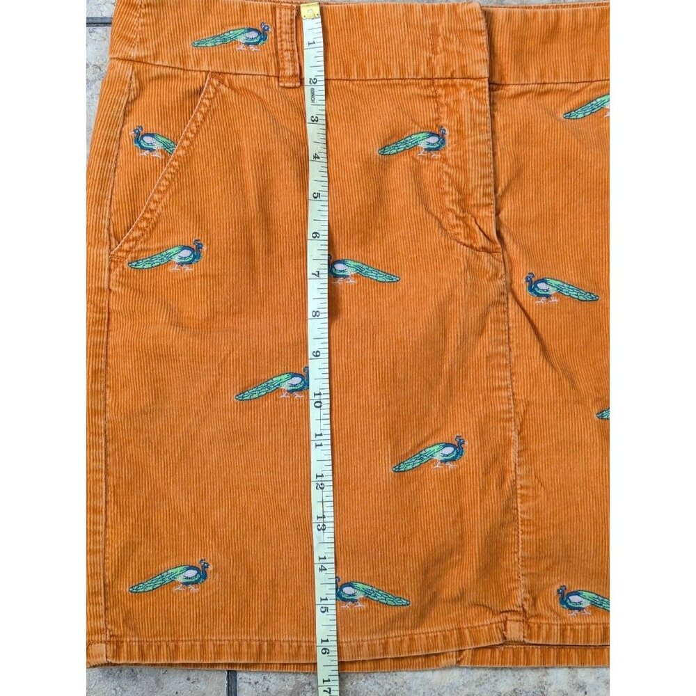Vintage J. Crew Corduroy Critter Skirt Peacock Embroidery Orange Size 10 - Picture 9 of 9